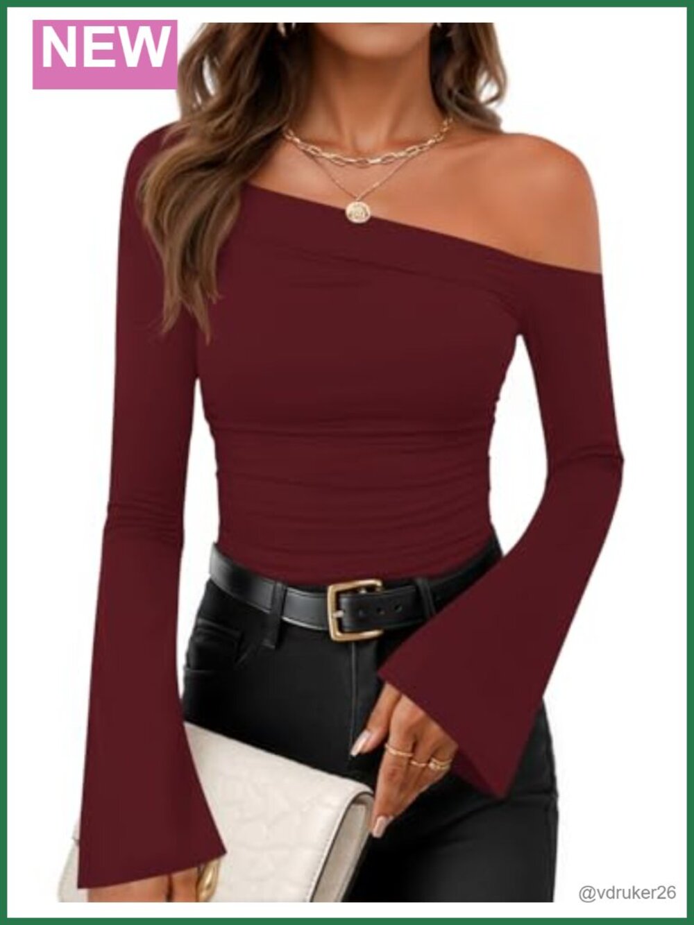 Women's Off Shoulder Bell Sleeve Ruched Fitted Going Out Top